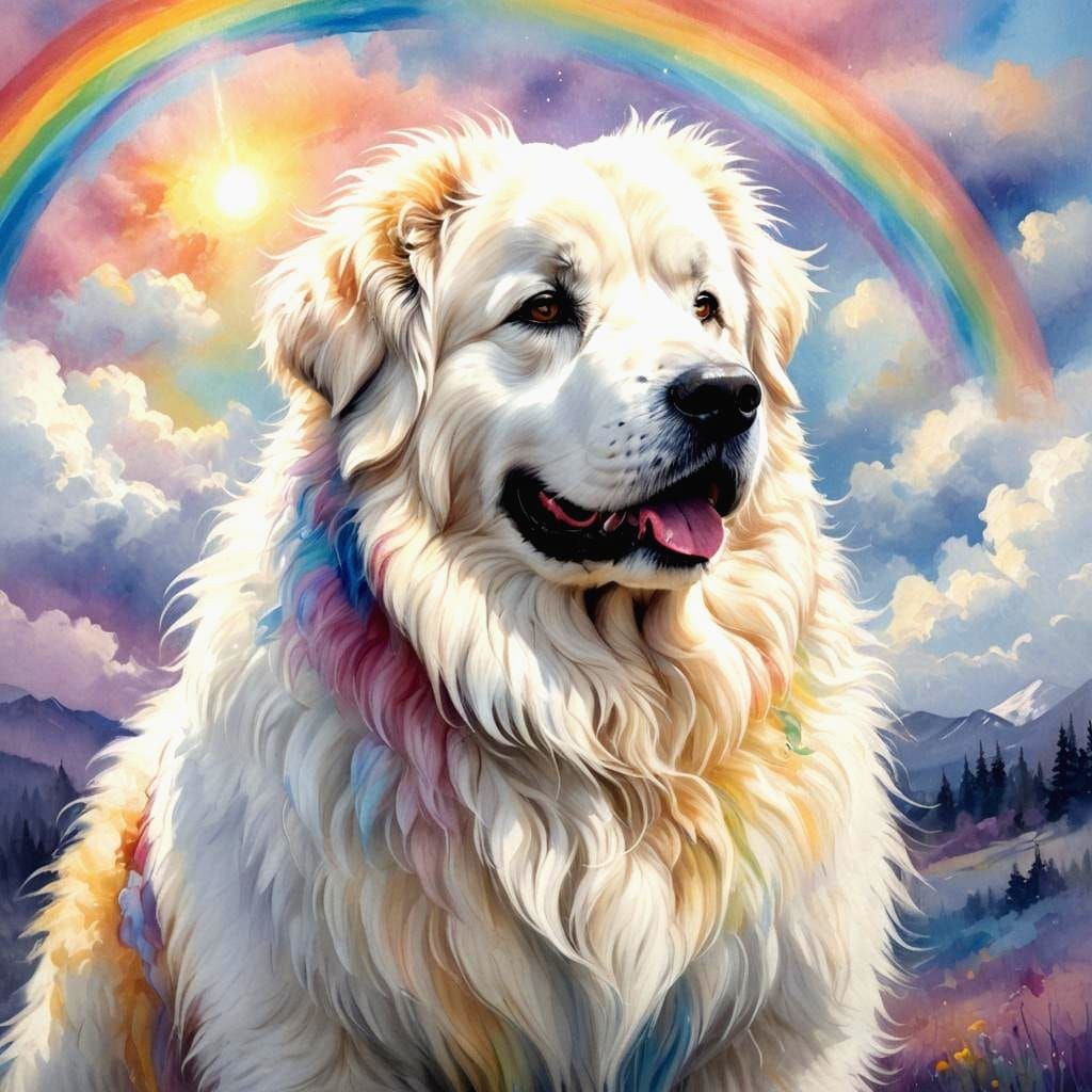 Rainbow Light on a Pyrenean Mountain Dog