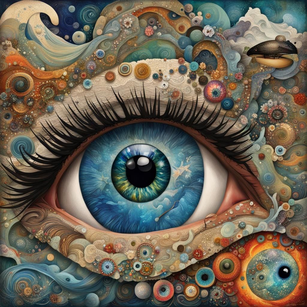Detailed Eye with Wavy Pupil in Collage Art