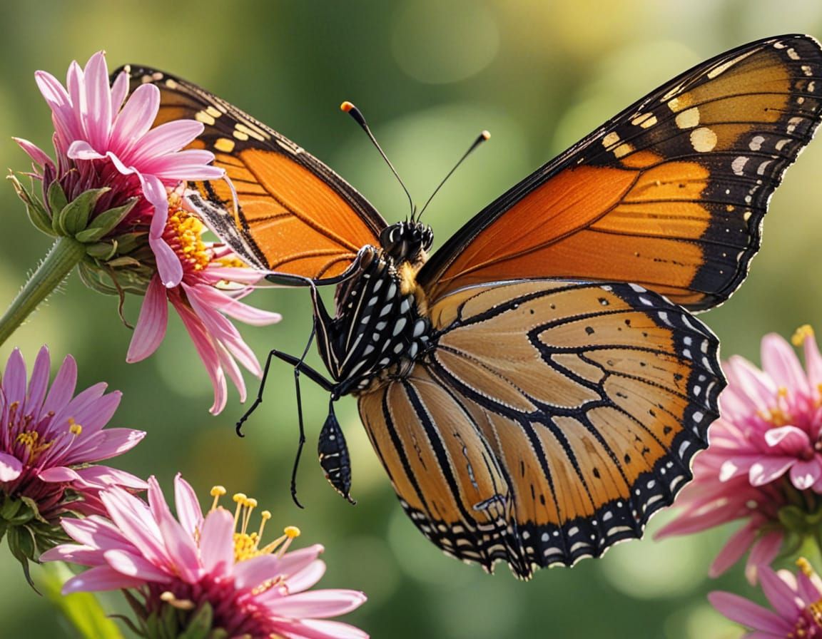 Monarch Butterfly on Flower: Vibrant Digital Art