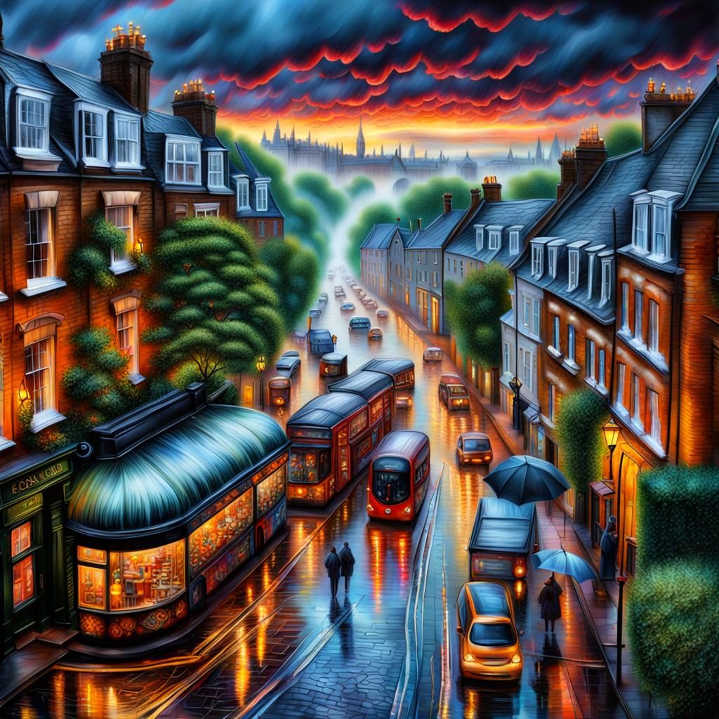 Rainy Day in Highland Park: Hyperdetailed Airbrush Art