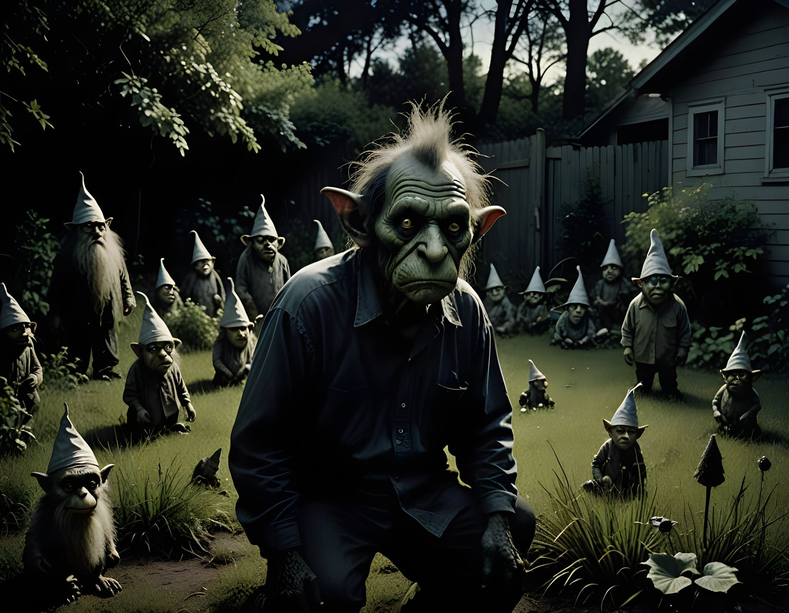 Giant Troll in a Backyard Scene