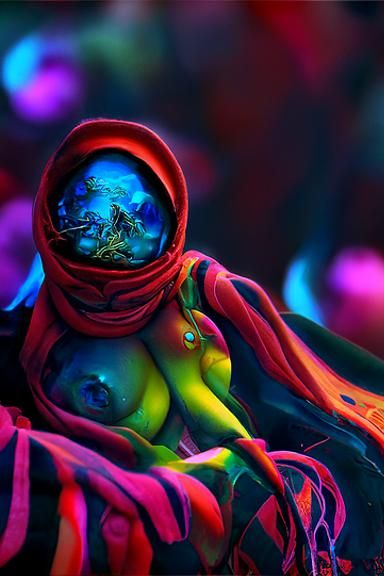 Girl in Bio Scarf in Alien Sci-Fi Style