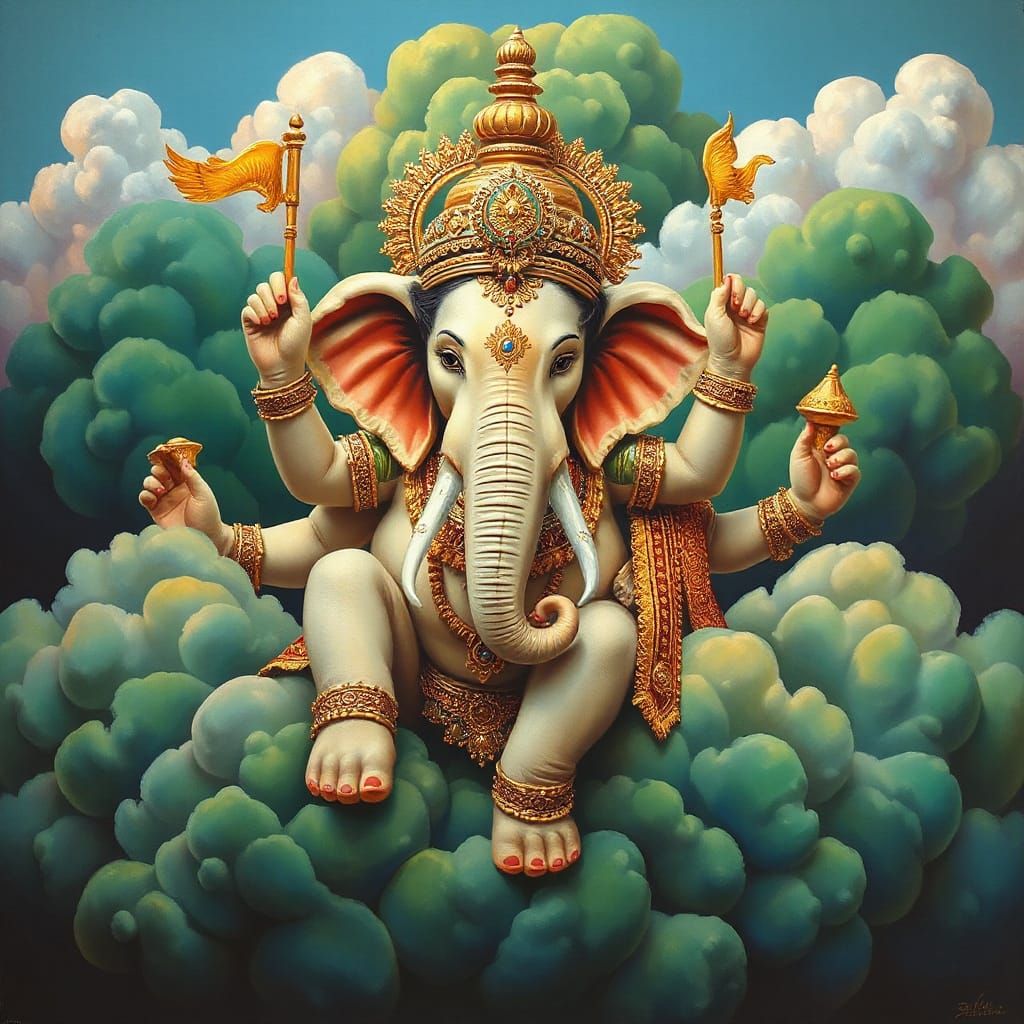 Airavata: Divine Elephant in Rajput Painting Style