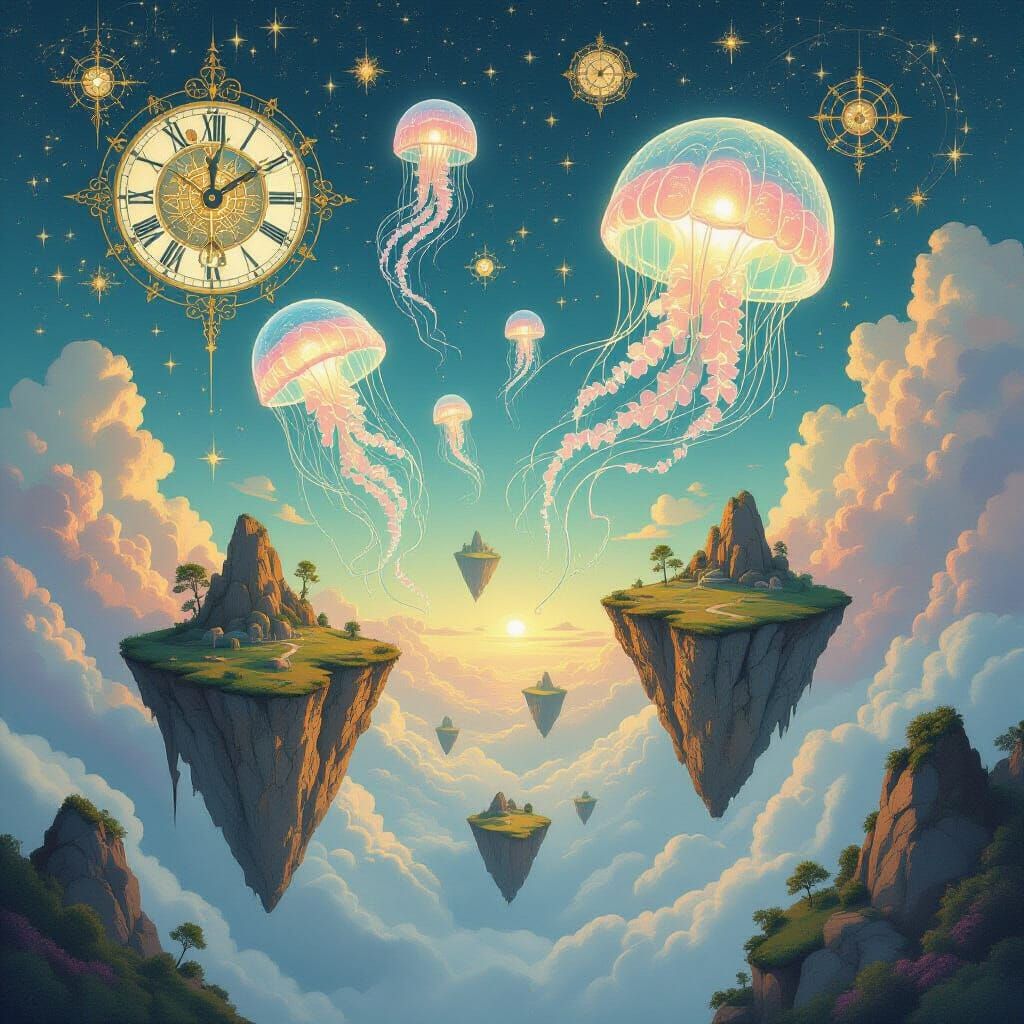 Surreal Dreamscape of Floating Islands and Clockwork Skies