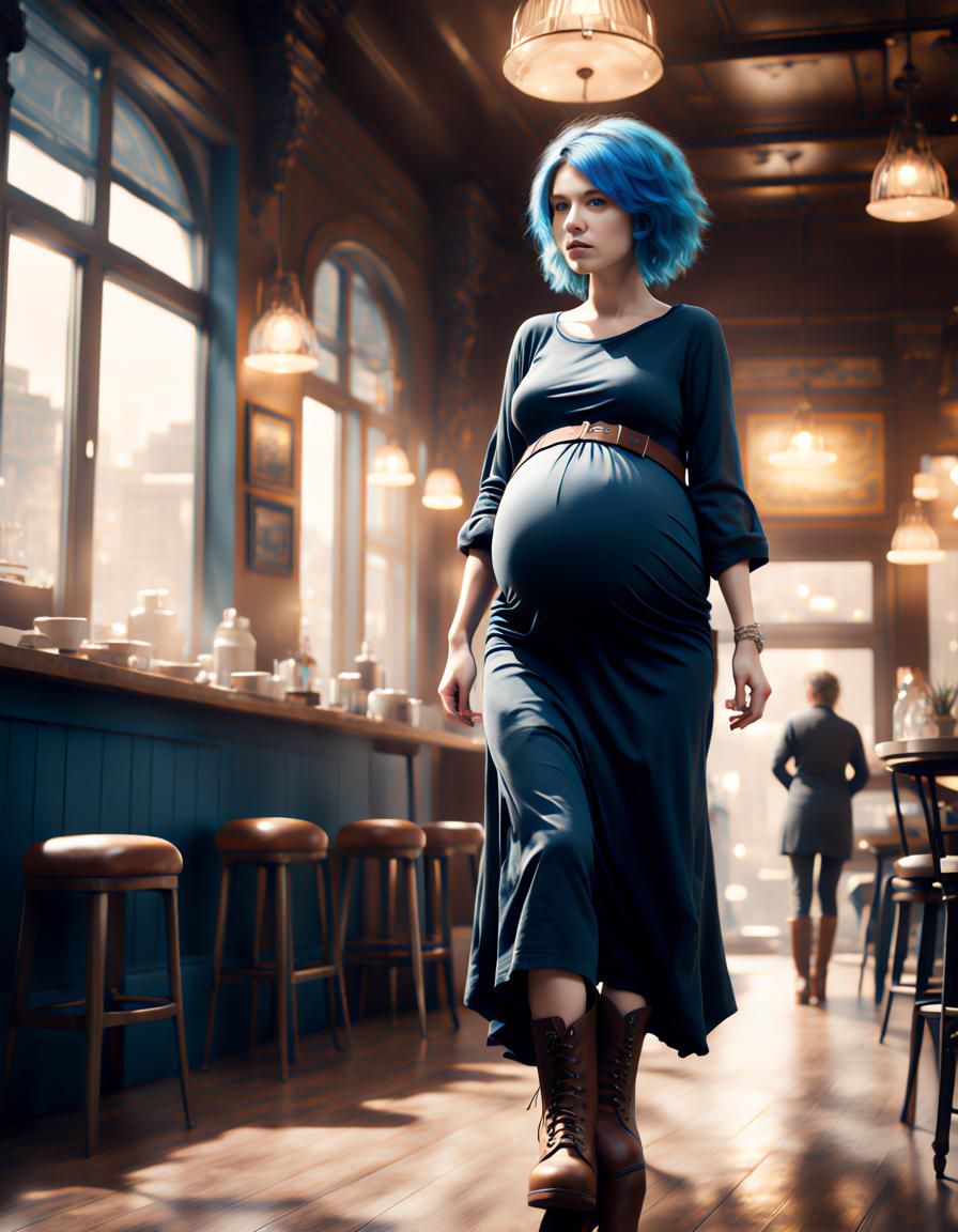 Pregnant Woman in Cafe: Digital Matte Painting