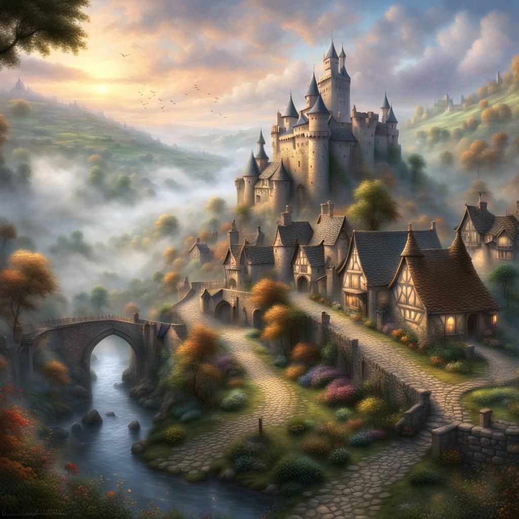 Medieval Sci-Fi Village and Castle in 3D