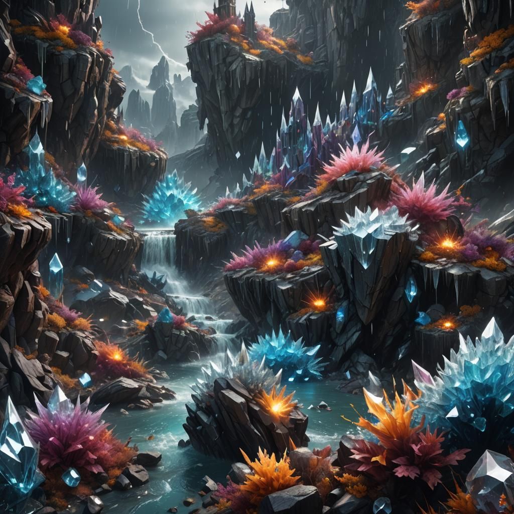 Fantastical Crystal Storm in Detailed Digital Painting