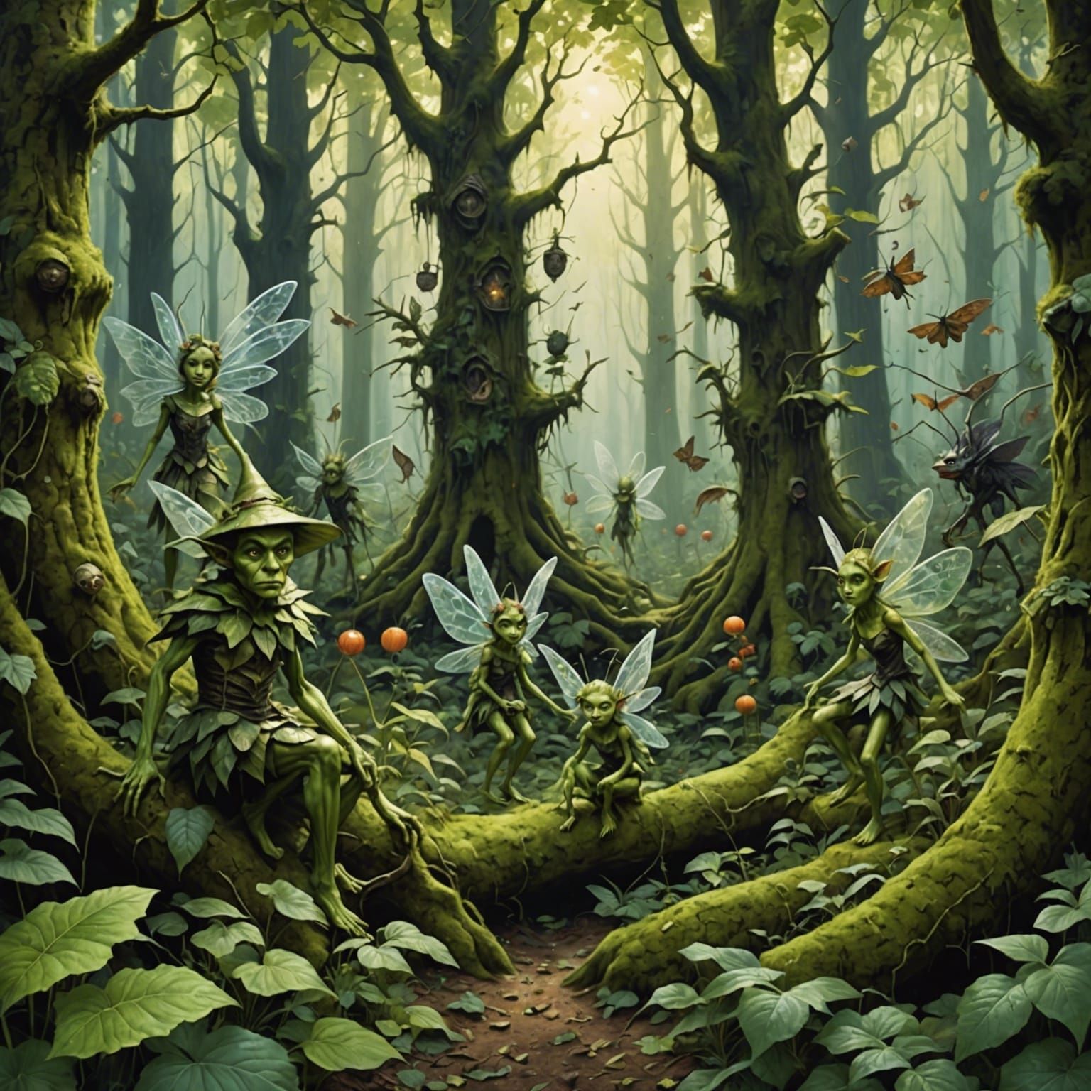 Fairies and Goblins Camouflaged in Surreal Forest