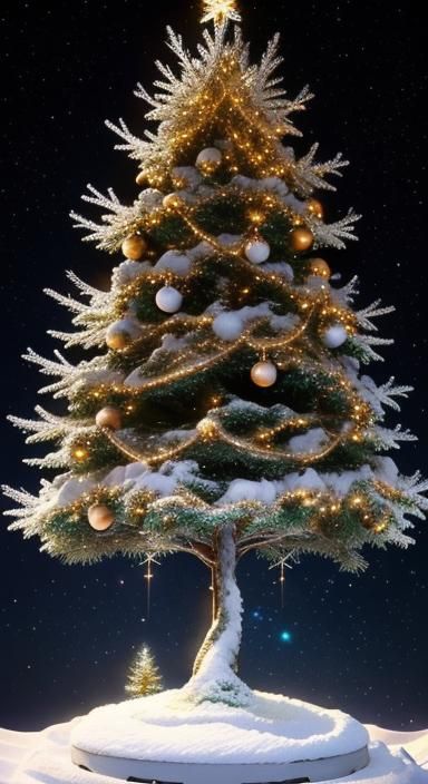 White Bonsai Christmas Tree with Stars and Lights