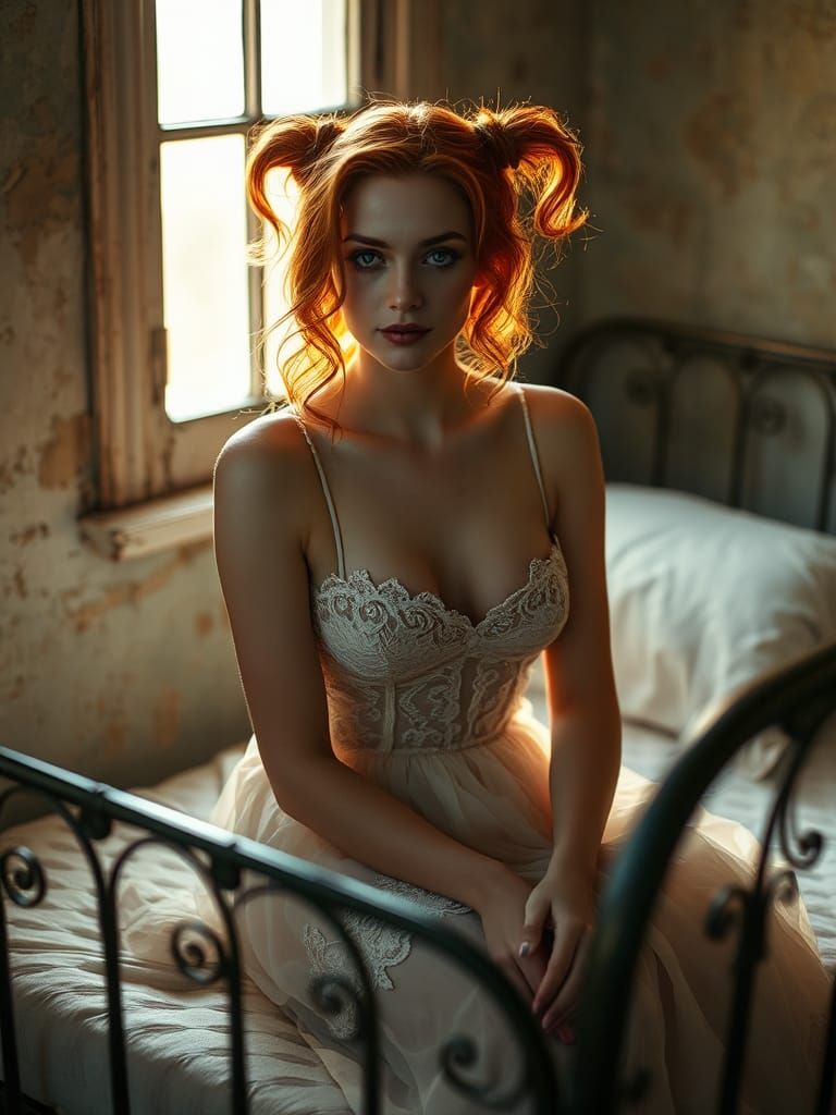 Harley Quinn in Victorian Dress, Art Nouveau Portrait