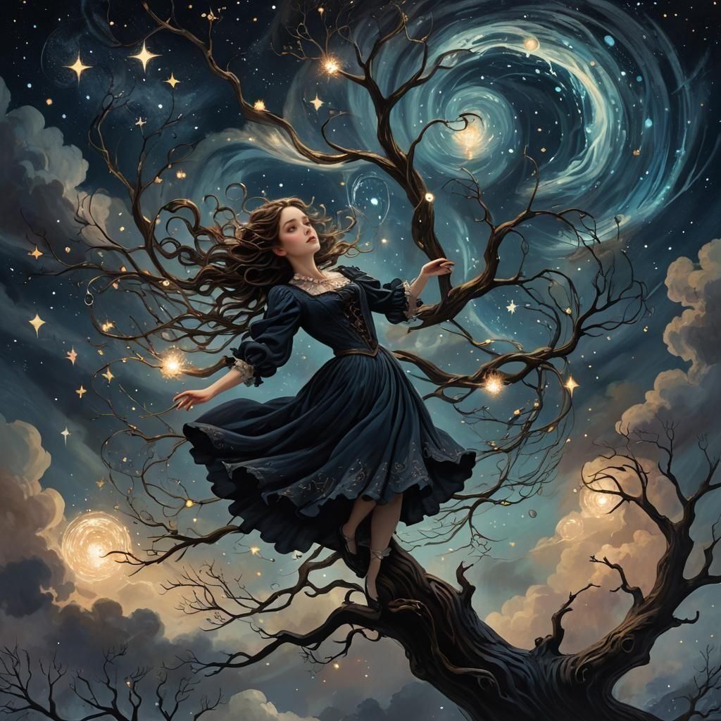 Starry Night in Dark Fantasy Style