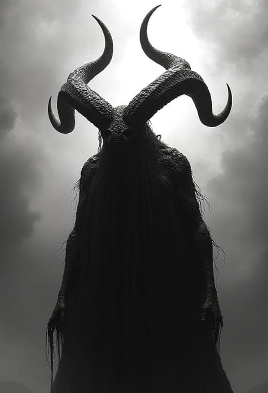 Surreal Black and White Baphomet Illustration