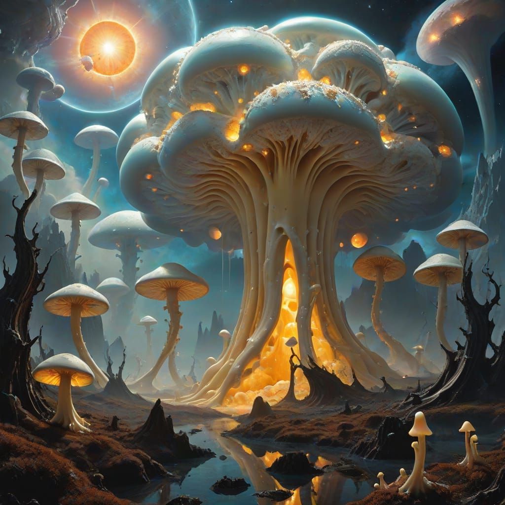 Surreal Cheese Entity Melts Through Alien Landscape