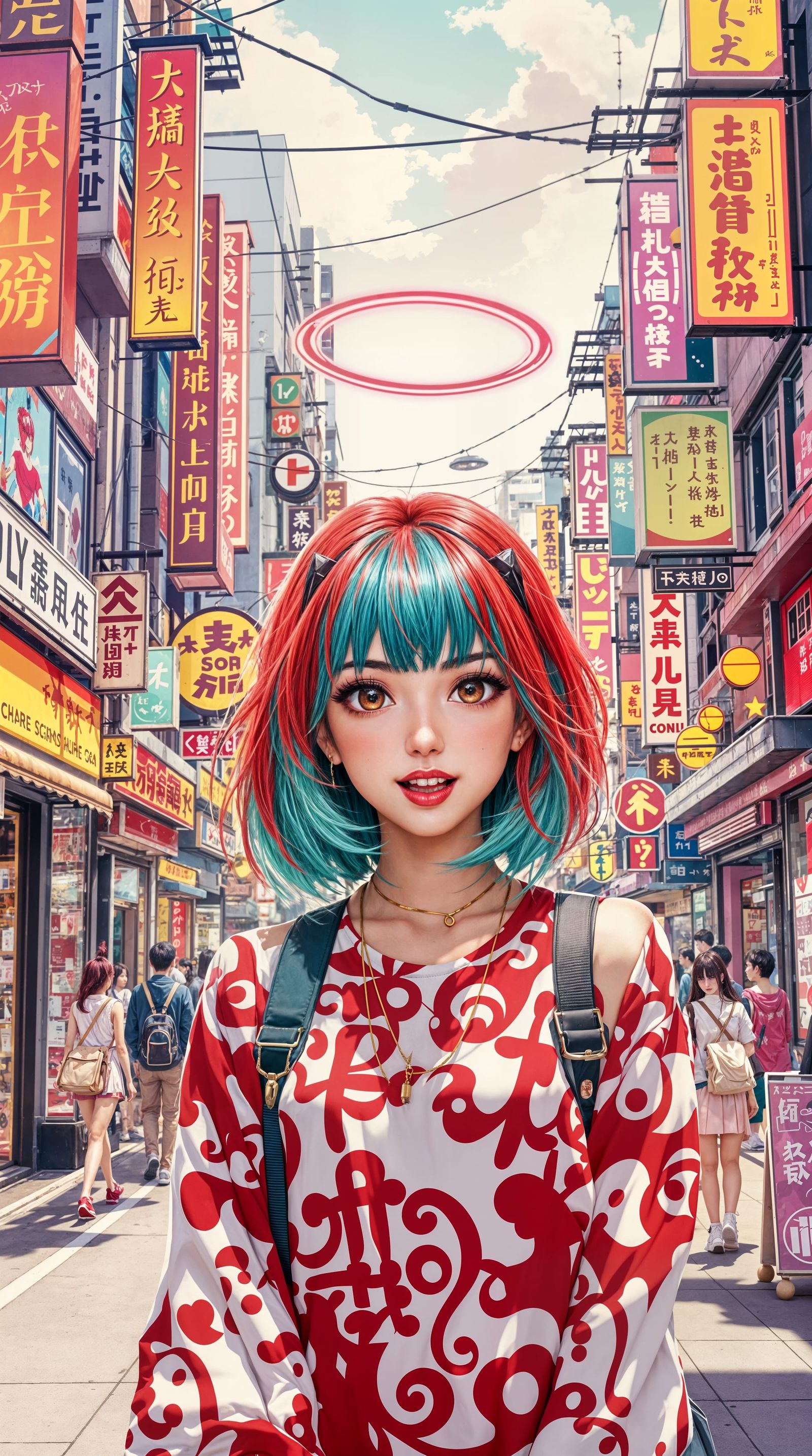 Vibrant Anime City Girl in Neon Paradise