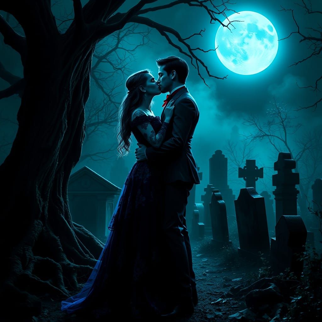 Gothic Romance Under a Cemetery Moon
