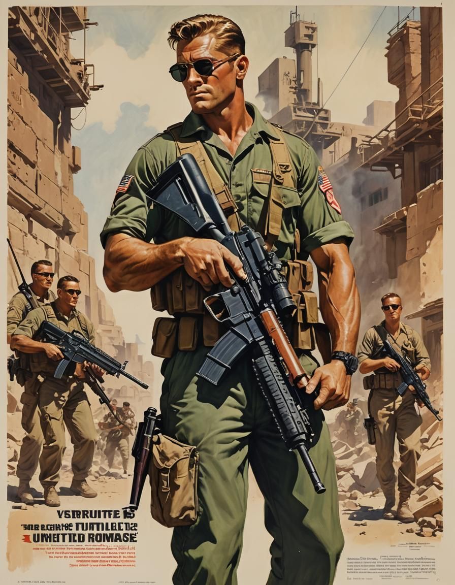 Handsome Commando in Uniform with Assault Rifle