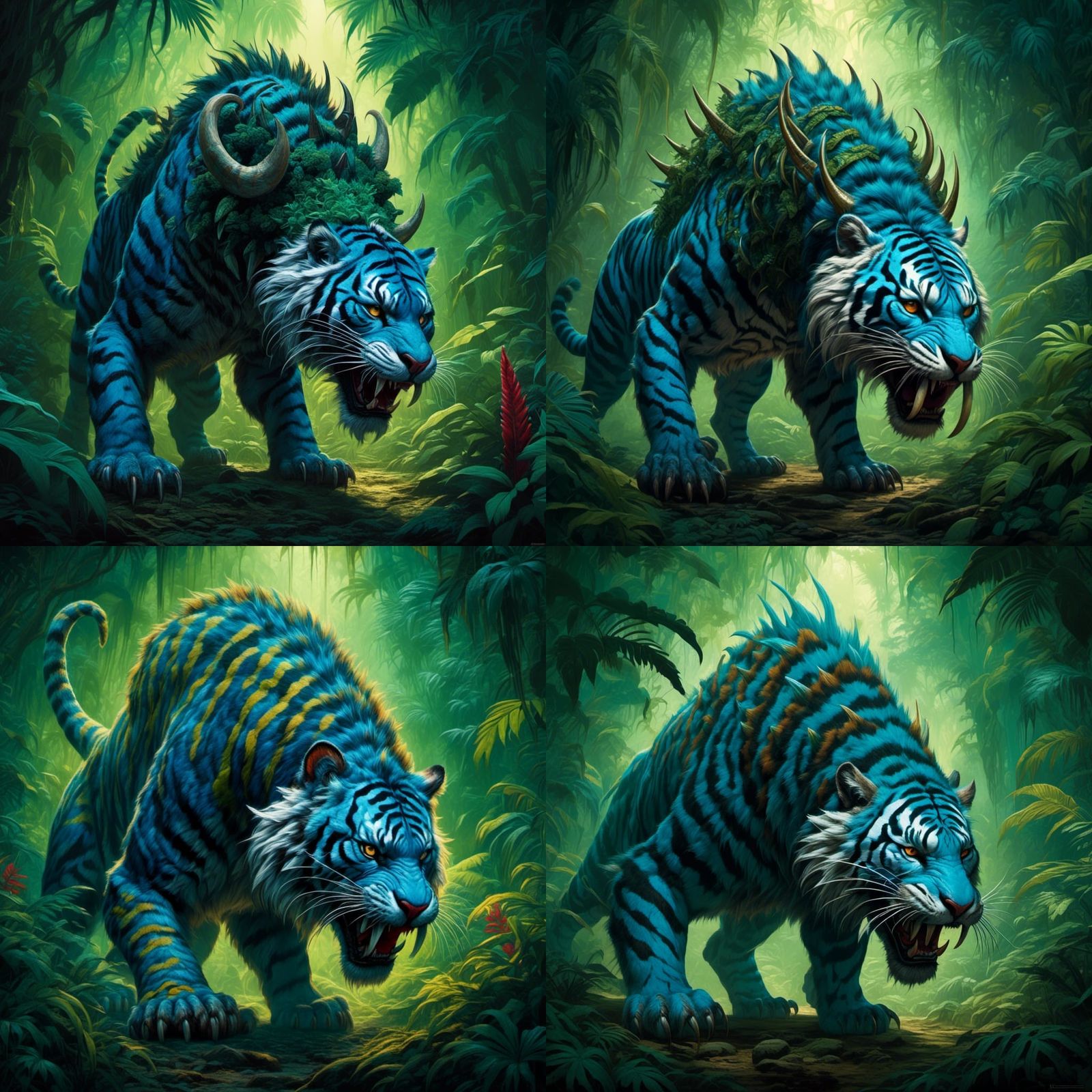 Demonic Sabretooth Tiger in Colorful Jungle Illustration