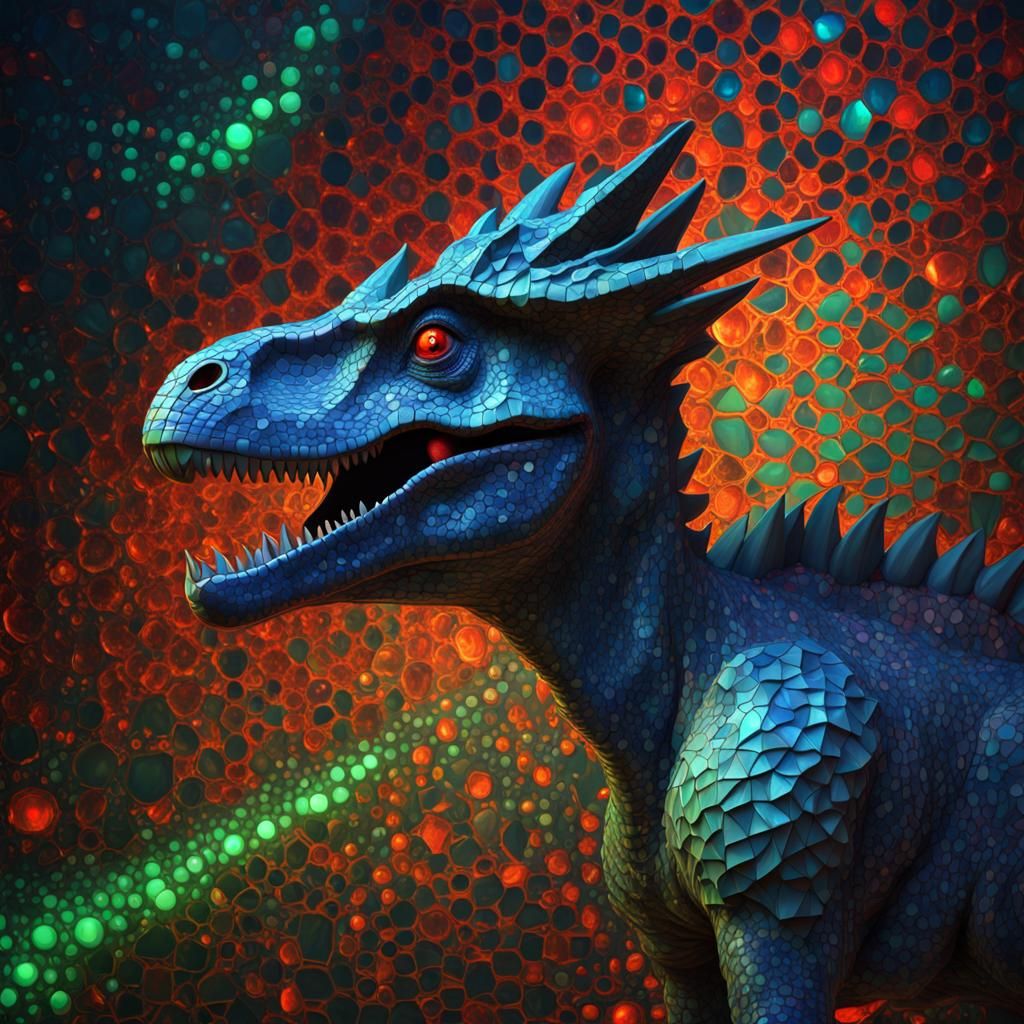 Luminescent Dinosaur Anthropomorph in Klimt Style