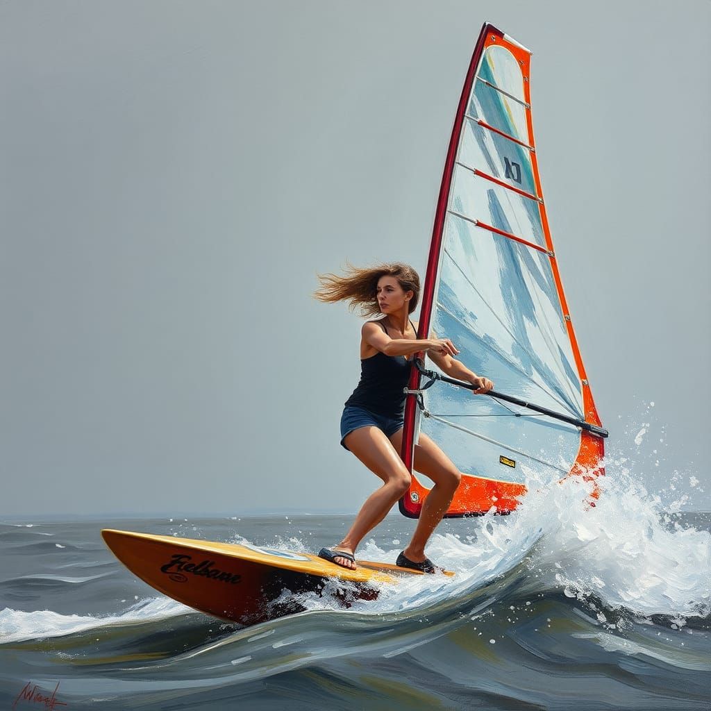 Windsurfing in Expressionist Impasto Oil Painting Style