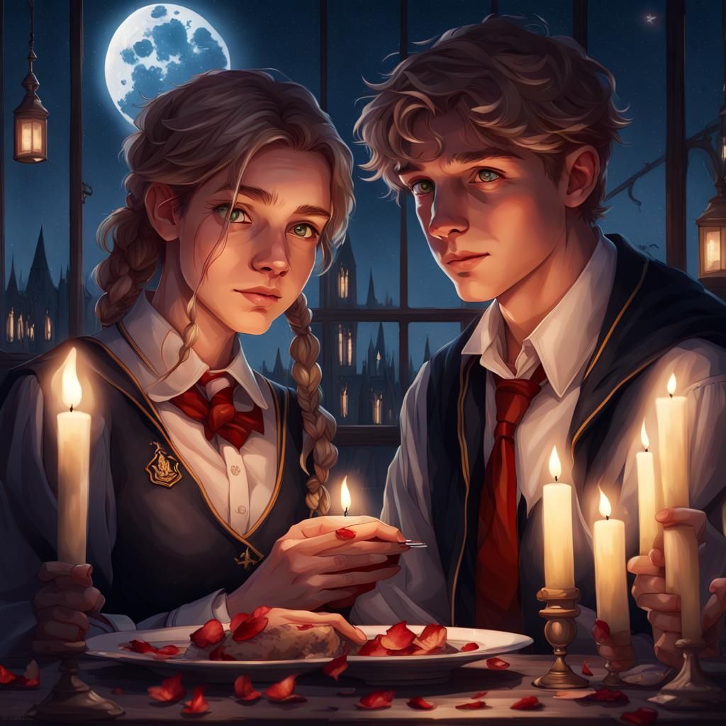 young couple having a candle lit dinner