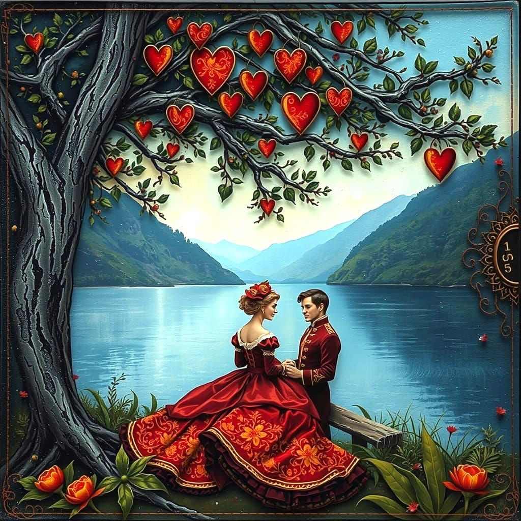 Romantic Victorian Lake Scene with Vintage Whimsy