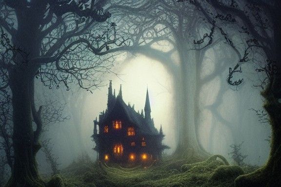 Eerie Victorian Witch's Castle in Haunted Forest