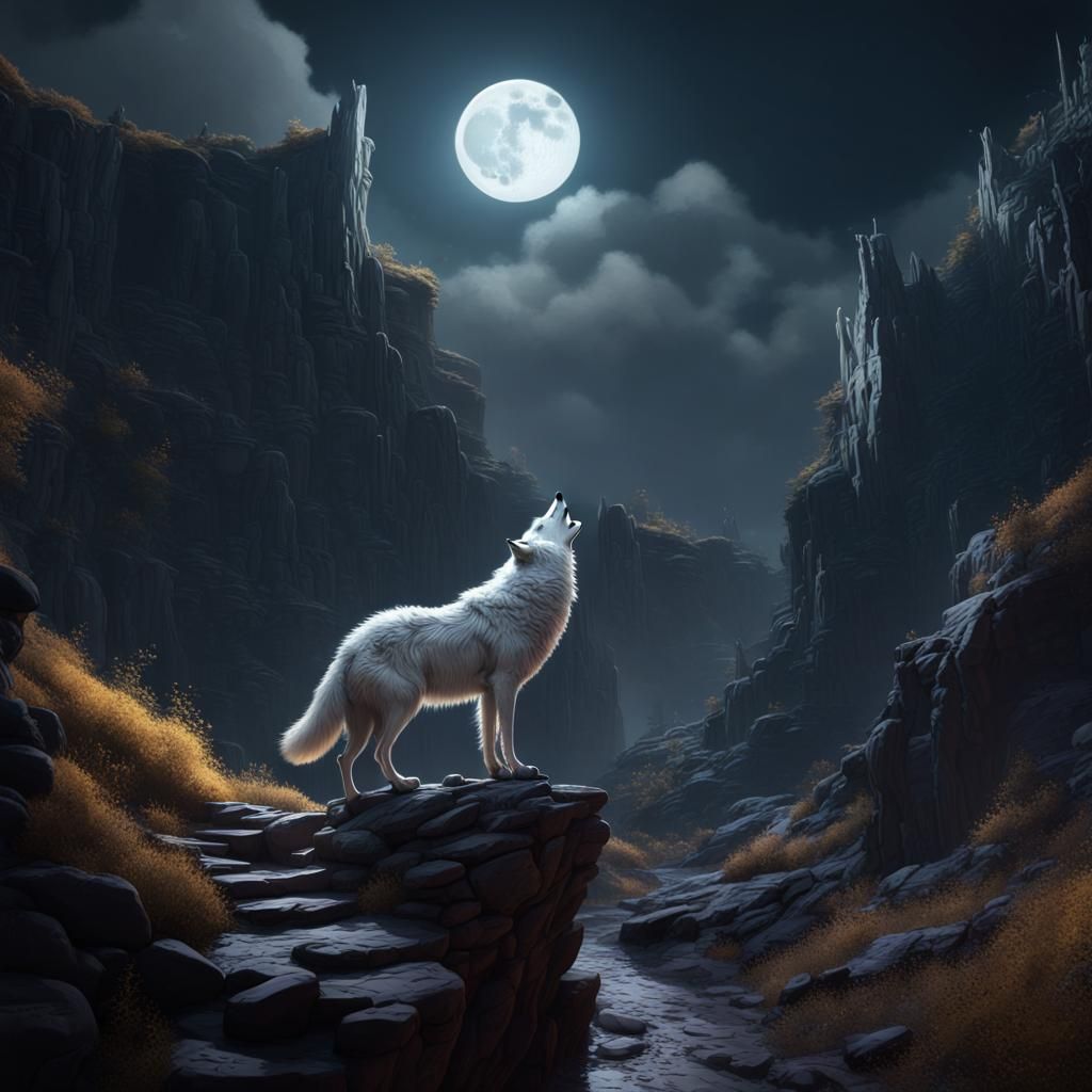 White Wolf Howling at Moon in Disney Pixar Style