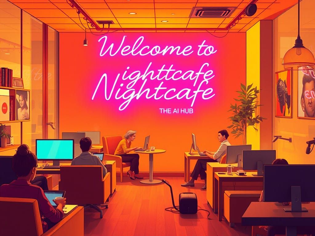 Cozy Futuristic Internet Café Scene