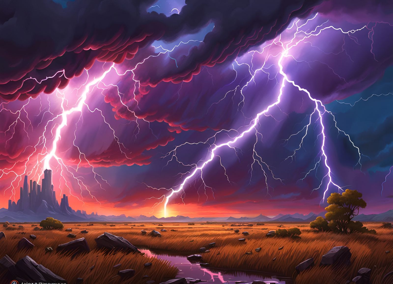 Apocalyptic Prairie Landscape with Lightning, Matte Painting
