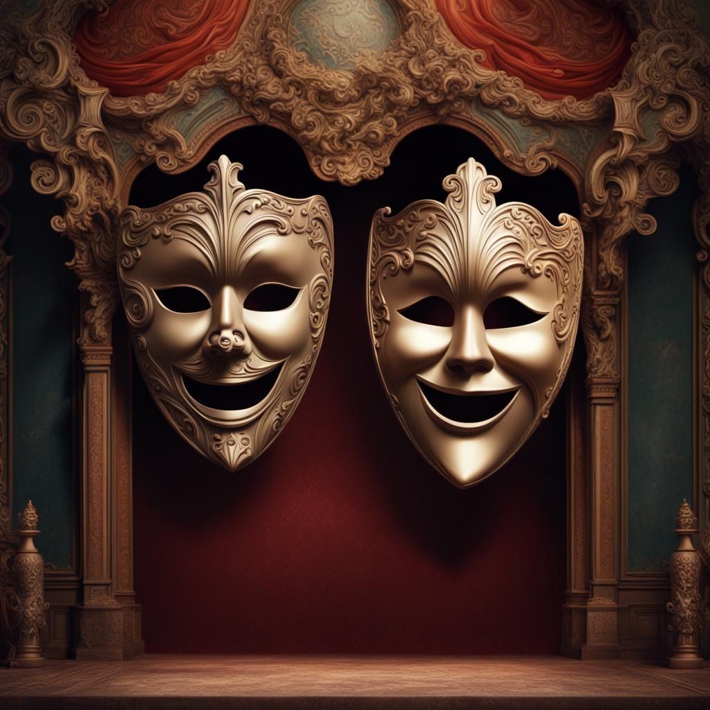 Dramatic Theater Masks: Happy and Sad