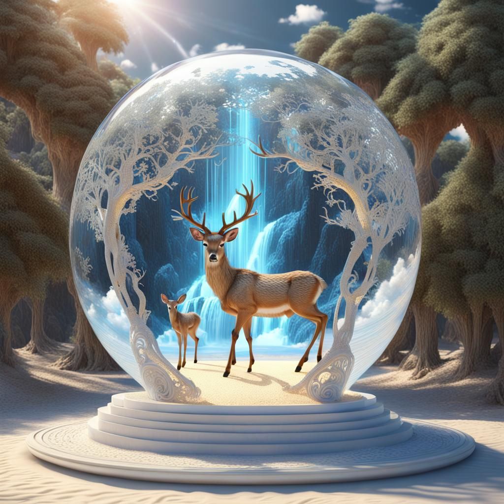 Magical Deer Portal with Artemis, Surreal Fantasy Art