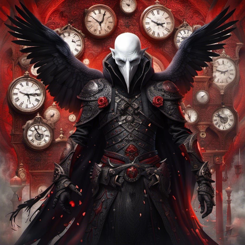 Powerful Wizard in Raven Armor Surrounded by Magic