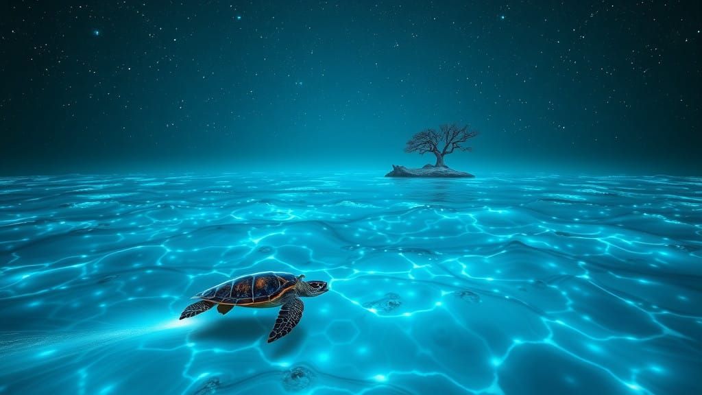 Galactic Ocean at Night: Bioluminescent Waves and Celestial ...