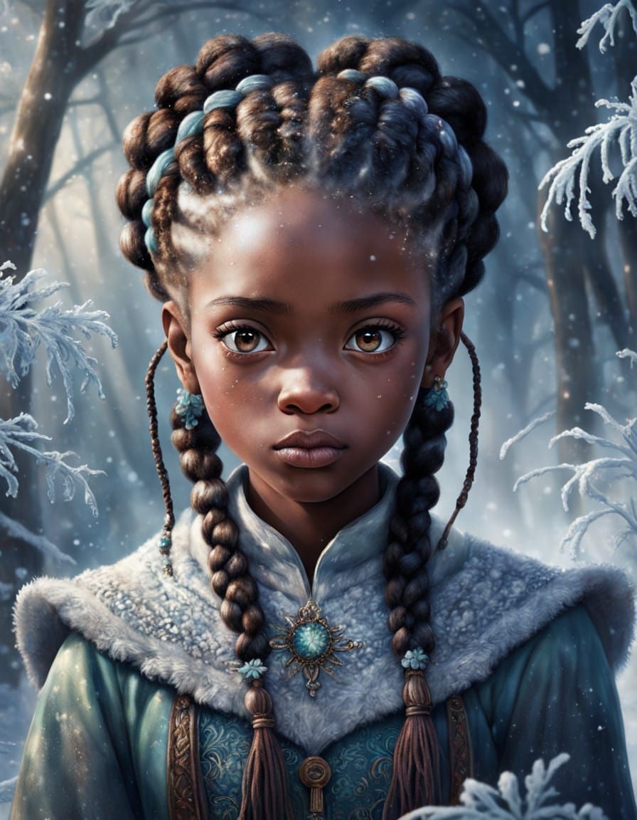 Serene Mystic Girl with Afro-Braids in Soft Frosty Realism