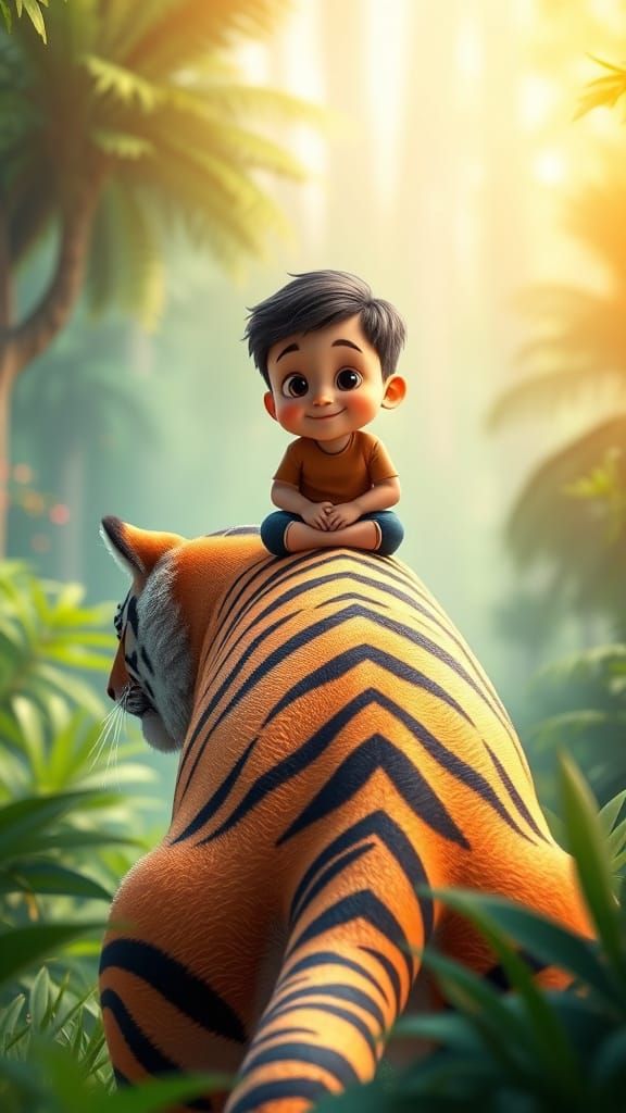 Boy and Tiger in Pixar-Inspired 3D Animation