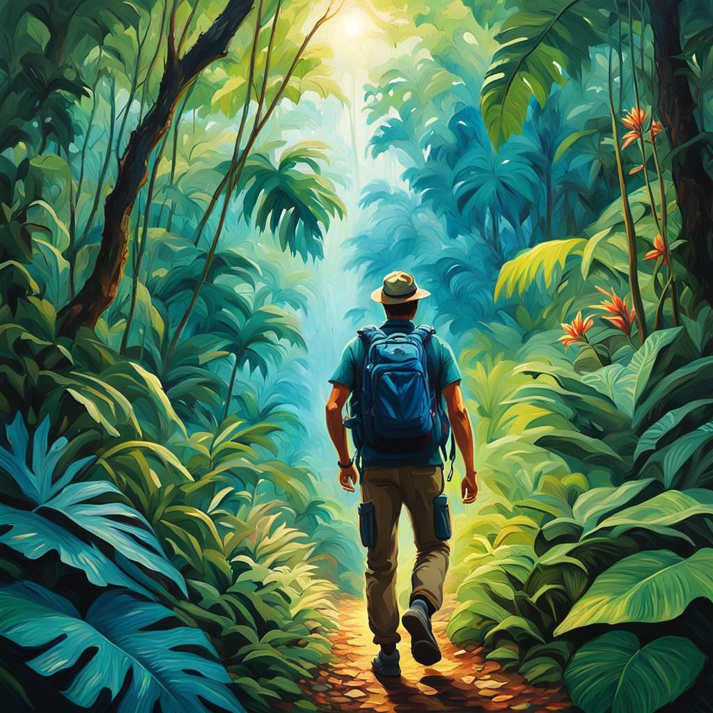 Amazon Jungle Hike in Oil Painting Style