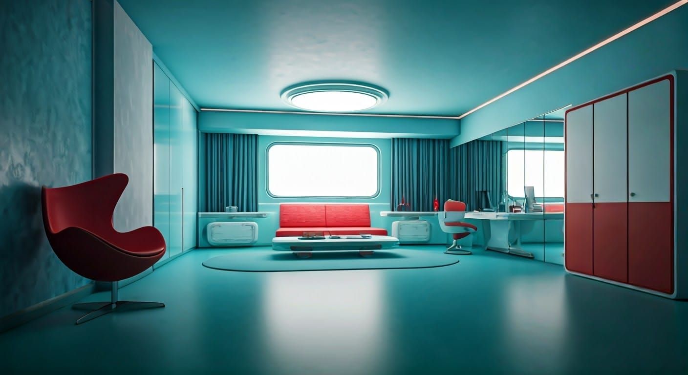 Luxurious Space Age Bedroom with Mirrored Walls