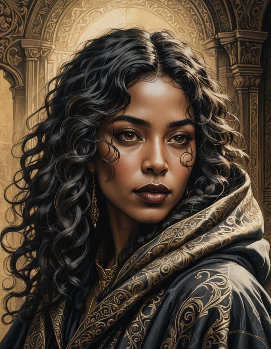 Medieval Fantasy Portrait: Hispanic Woman in Charcoal