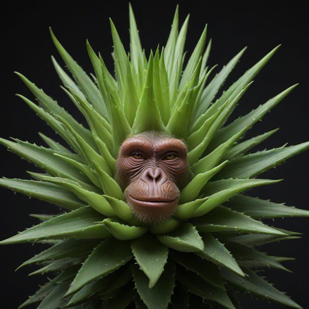 A fusion hybrid of aloe, ape, and Adelite. surreal expressio...