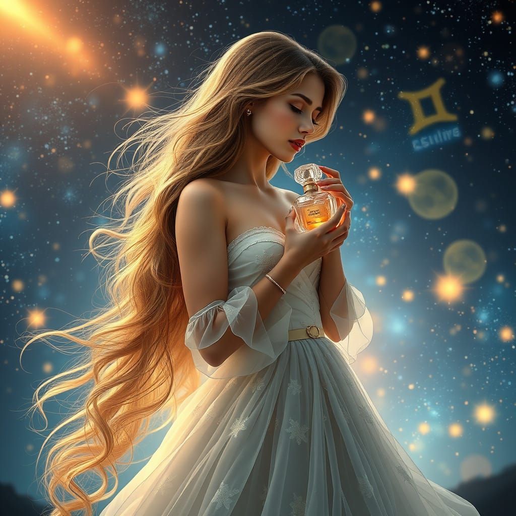 Ethereal Zodiac Beauty in a Dreamy Starry Night Scene