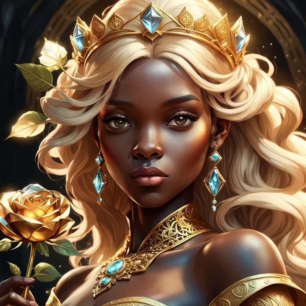Ebony Princess Portrait with Crystal Rose