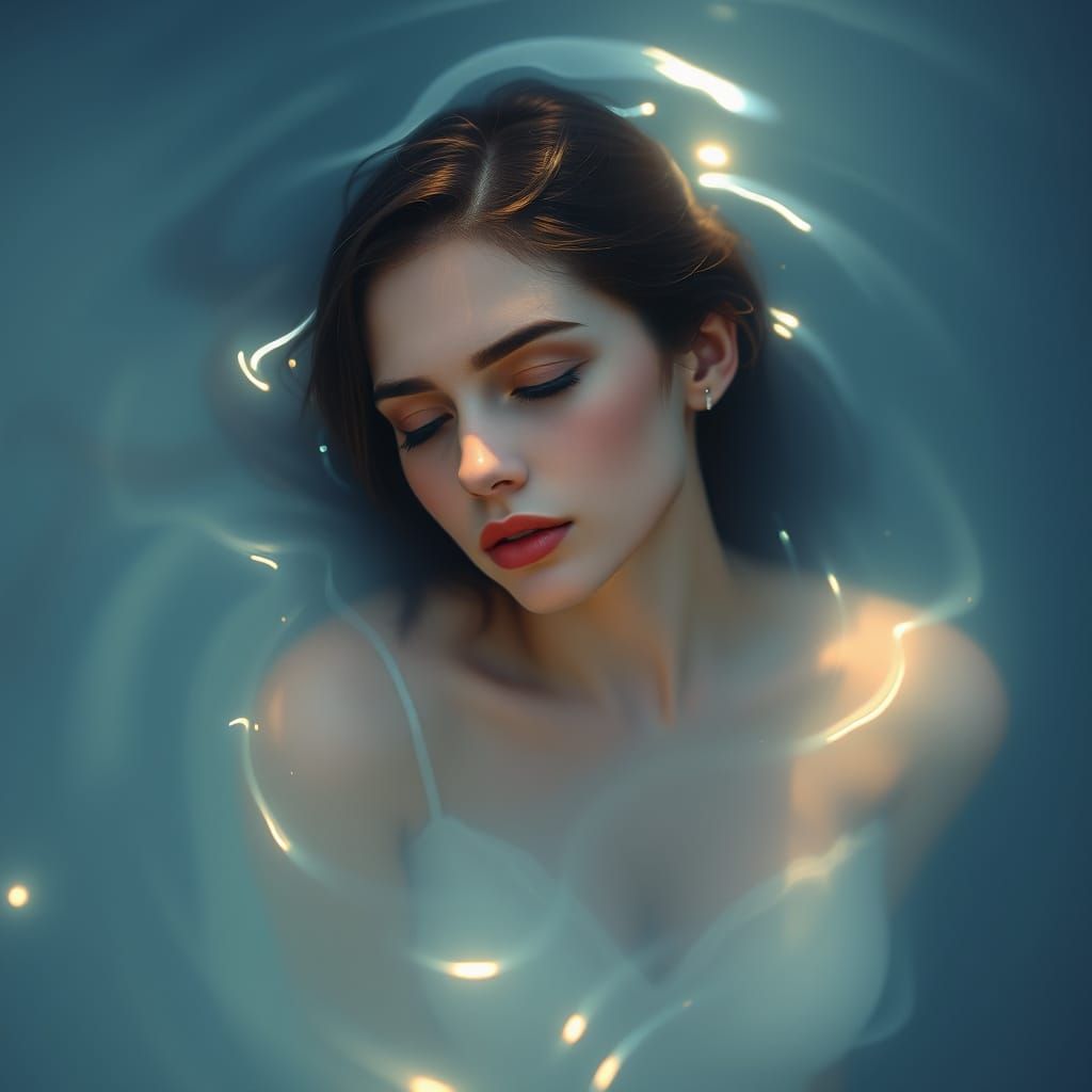 Woman Lost in Ethereal Glow of Contemplation