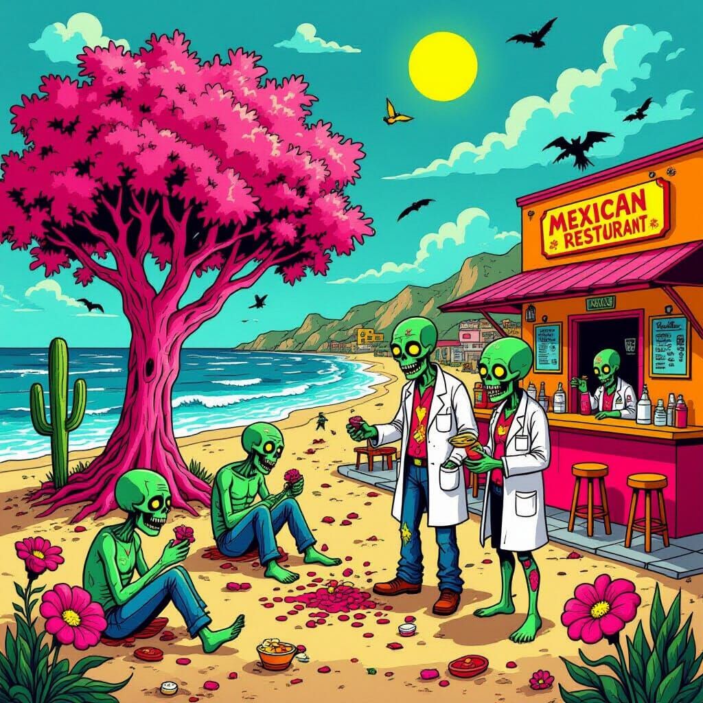 Flower of doom + comedy hour with pink tree + playing dot games with Venus Flytraps + beach of uncontrollable zombies + ...