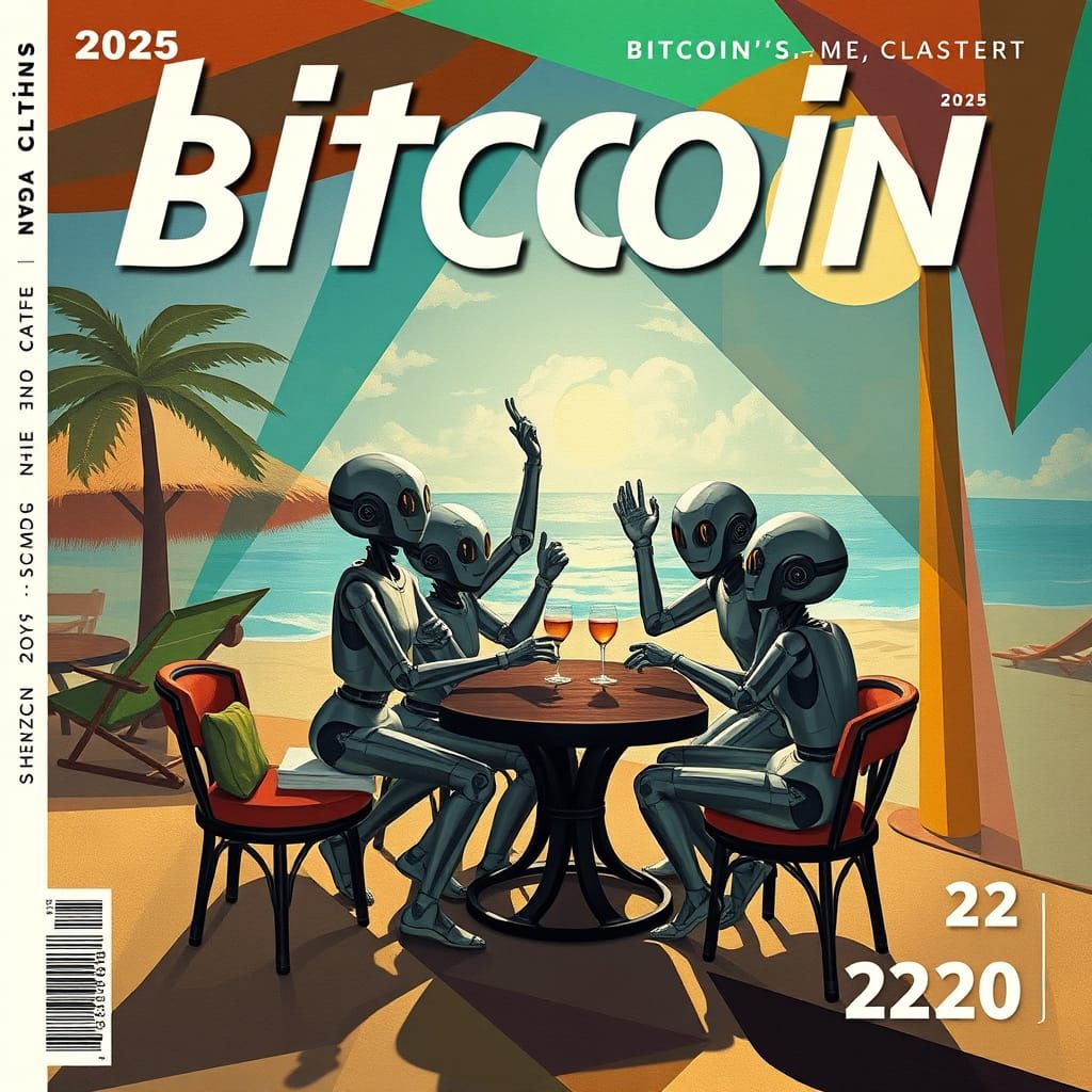 Vintage Bitcoin Magazine Cover in Cubist Art Deco Style