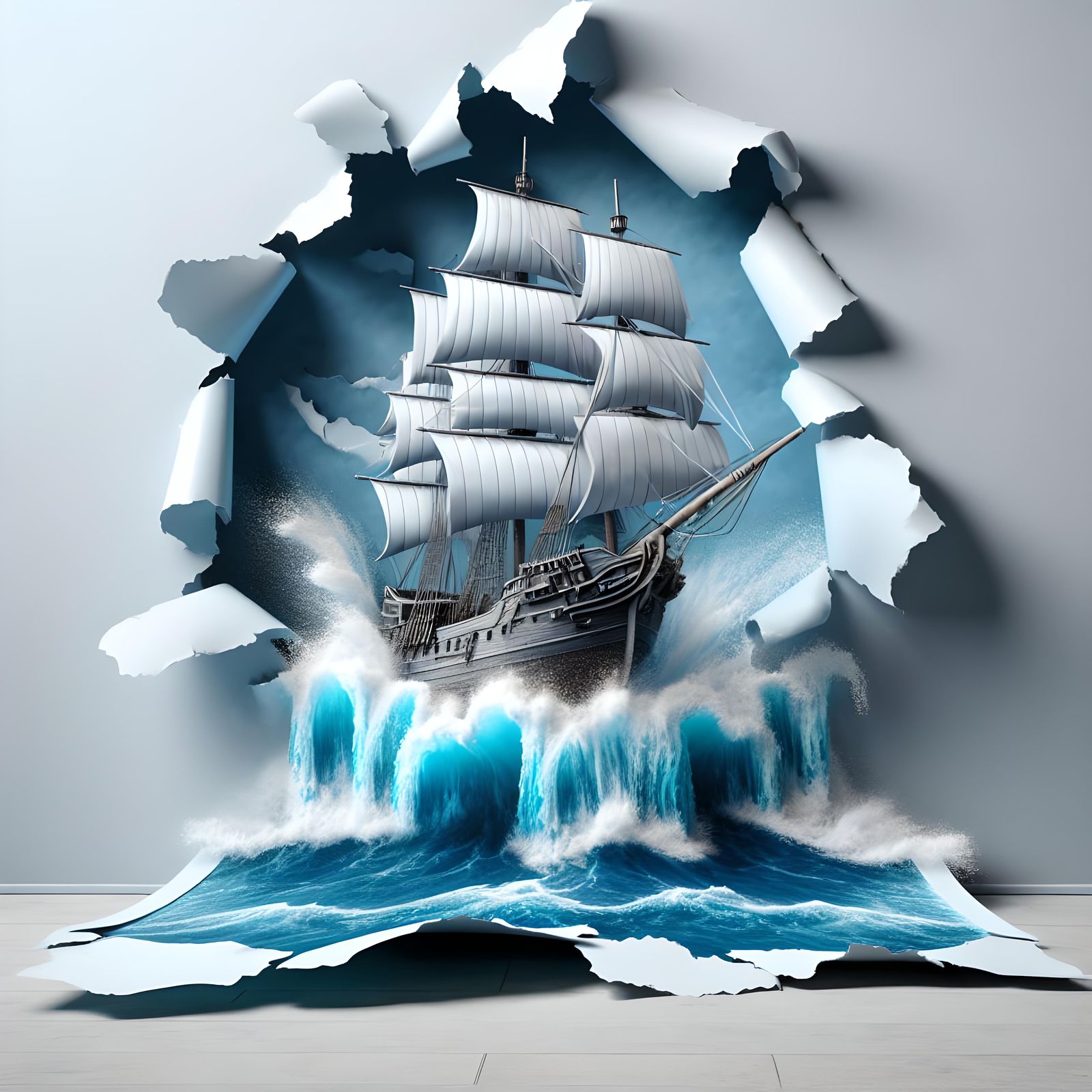 Pirate Ship Breaks Through Paper Wall