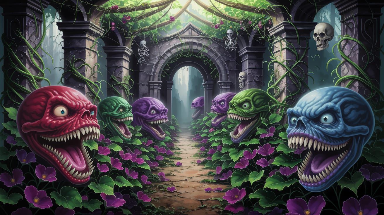 Gothic Victorian Garden of Carnivorous Plants in Impasto Sty...