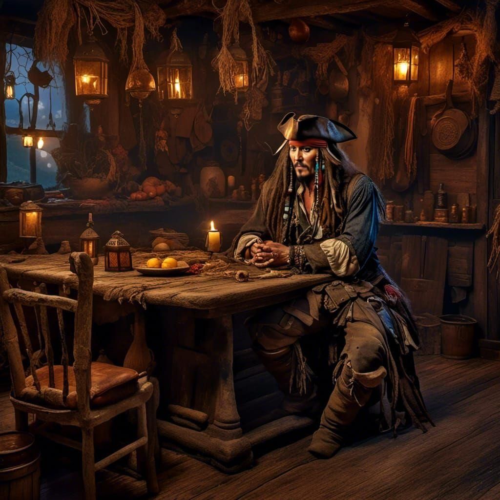 Captain Jack Sparrow in a Tavern, Digital Art