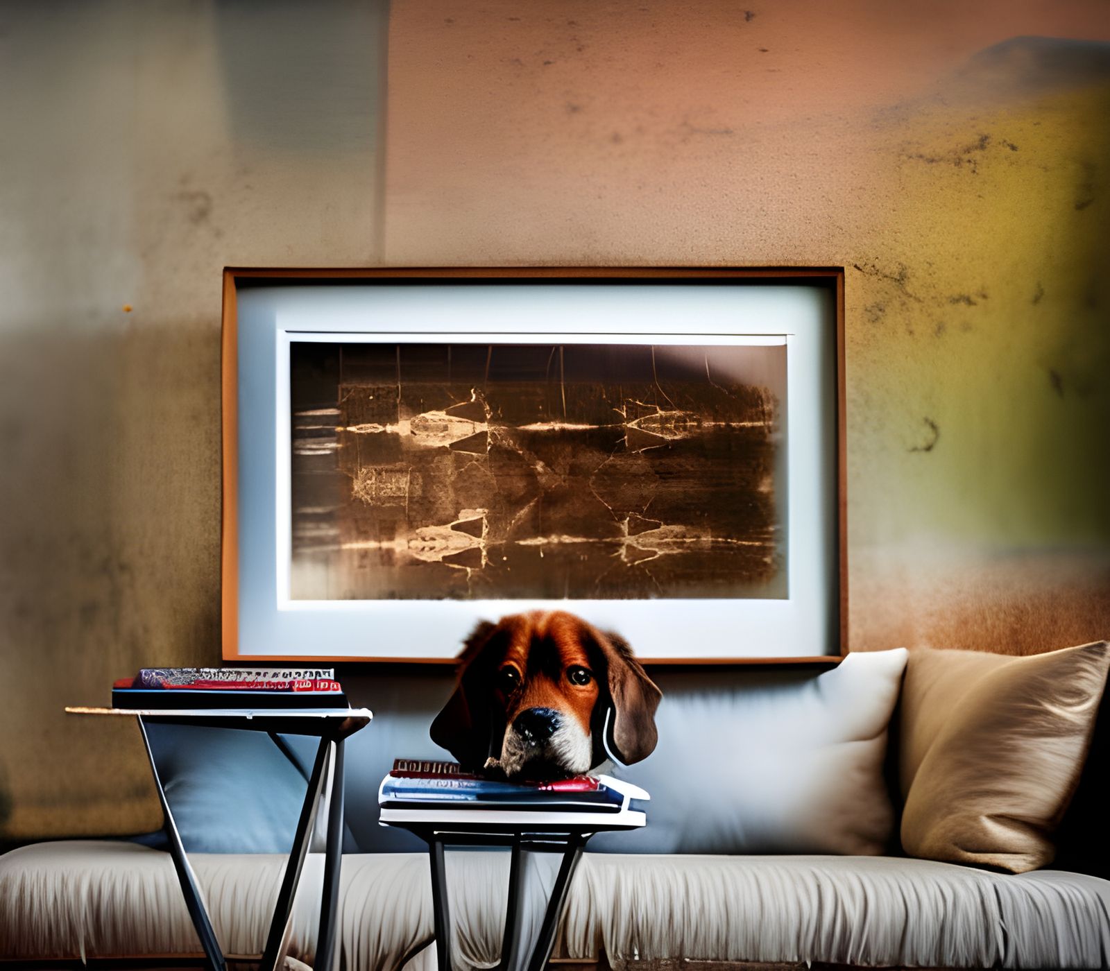 Dogs Posing on Sofa, Professional Studio Portrait