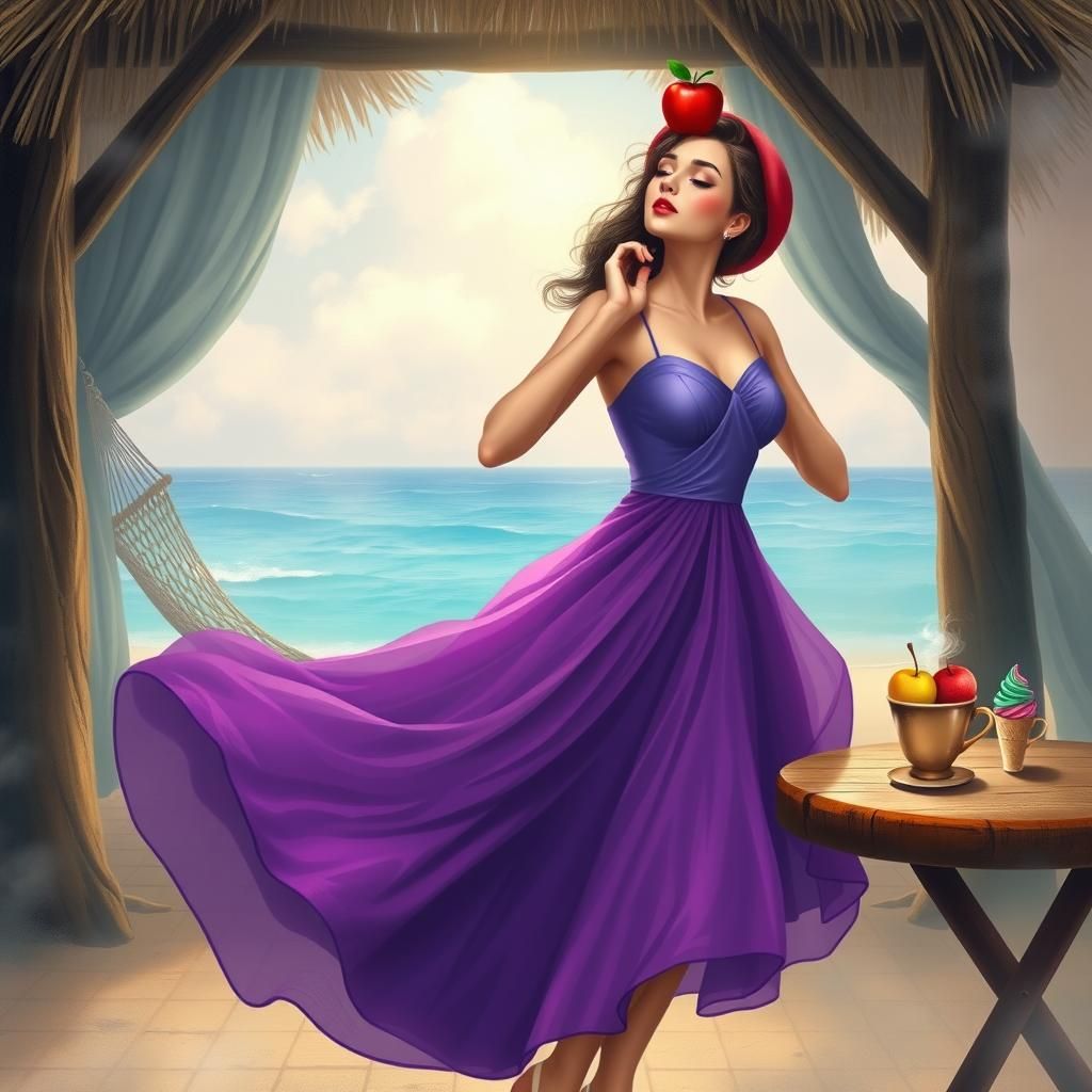 Dreamy Dancer Imagines Seaside Coffee Break