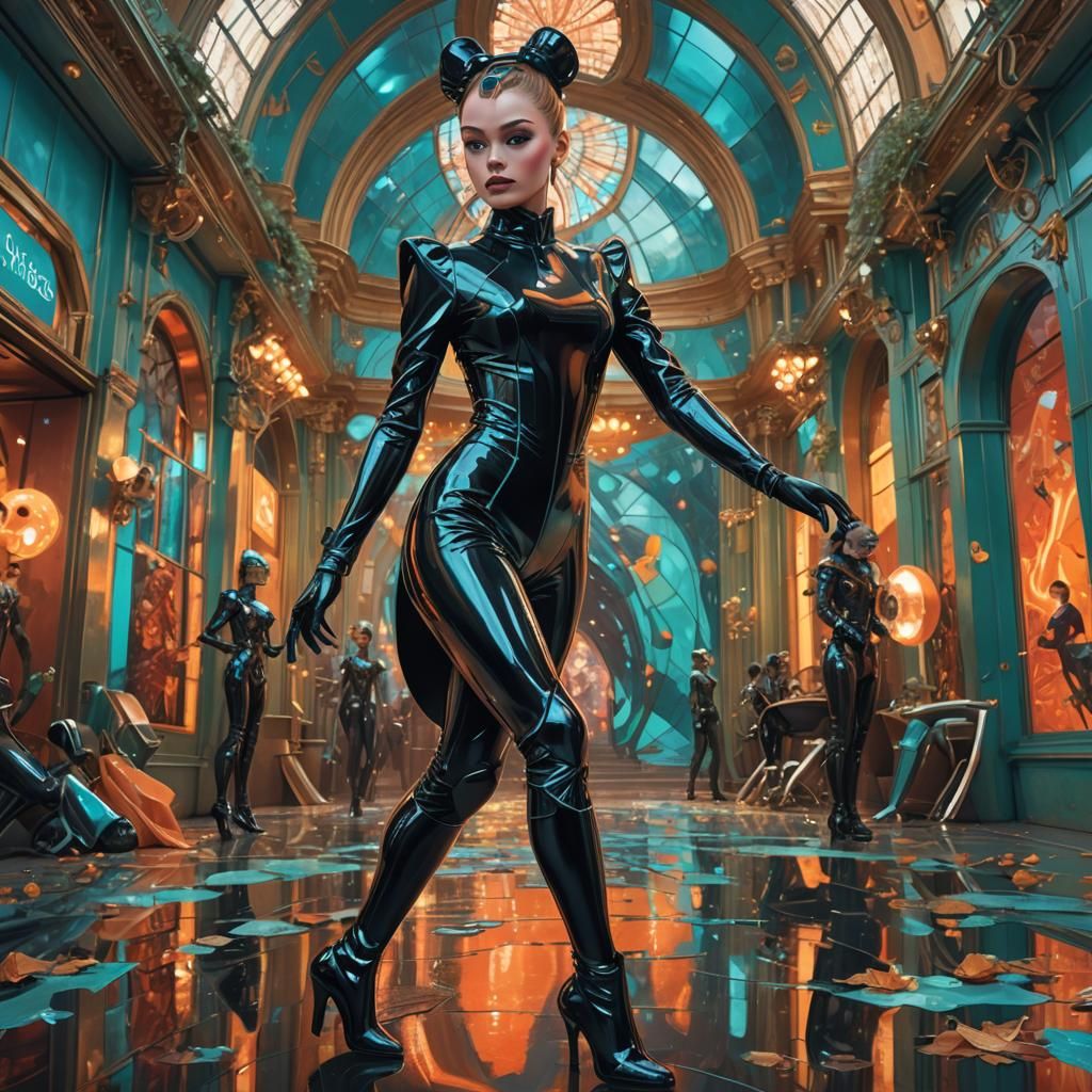 Magazine Cover Featuring Woman in Latex Catsuit